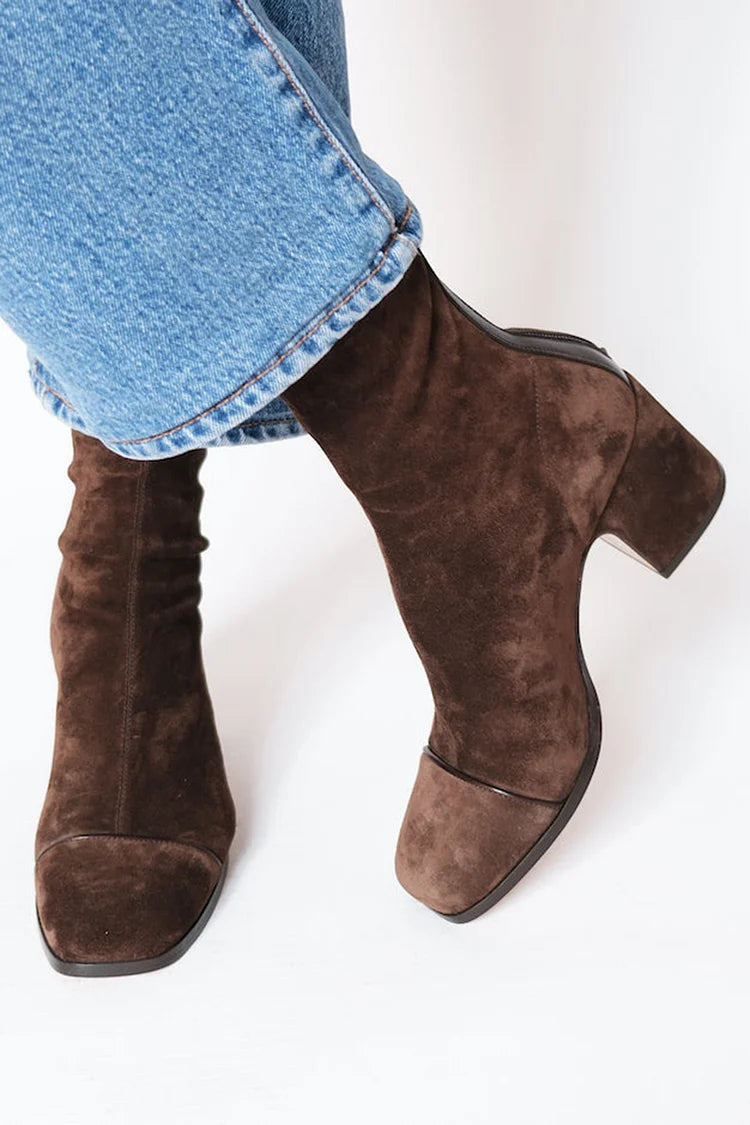 Molly - Women's Suede Square Toe Block Heel Boots