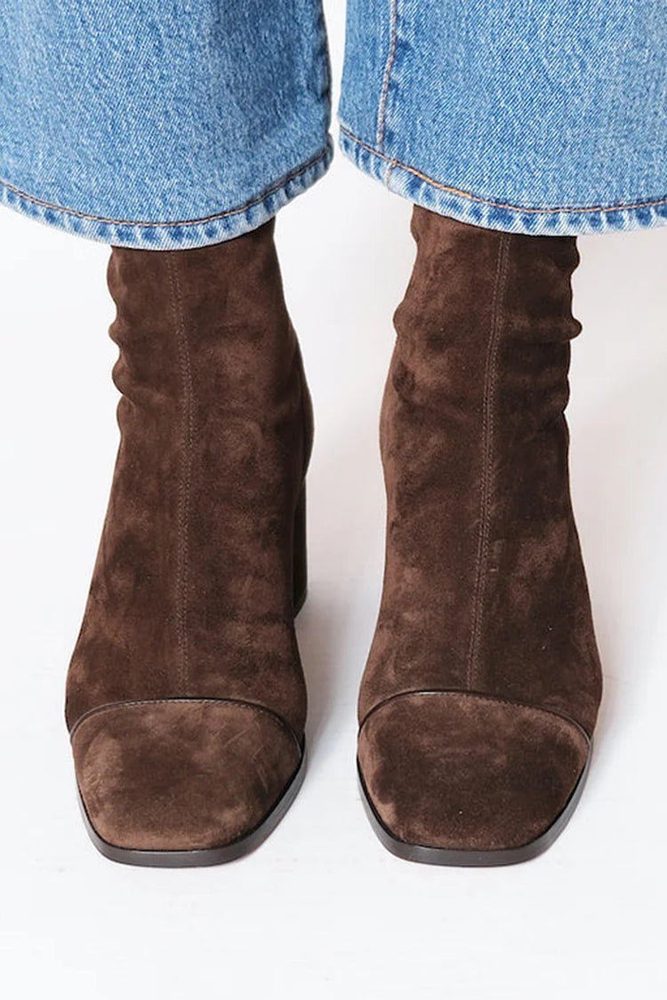 Molly - Women's Suede Square Toe Block Heel Boots