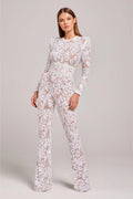 Natalia - Women's Lace Long-Sleeve Jumpsuit with Studded Belt