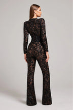 Natalia - Women's Lace Long-Sleeve Jumpsuit with Studded Belt