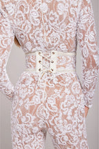 Natalia - Women's Lace Long-Sleeve Jumpsuit with Studded Belt