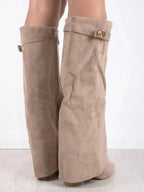 Natalie - Women's Suede Knee-High Boots with Metal Buckle