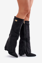 Natalie - Women's Suede Knee-High Boots with Metal Buckle