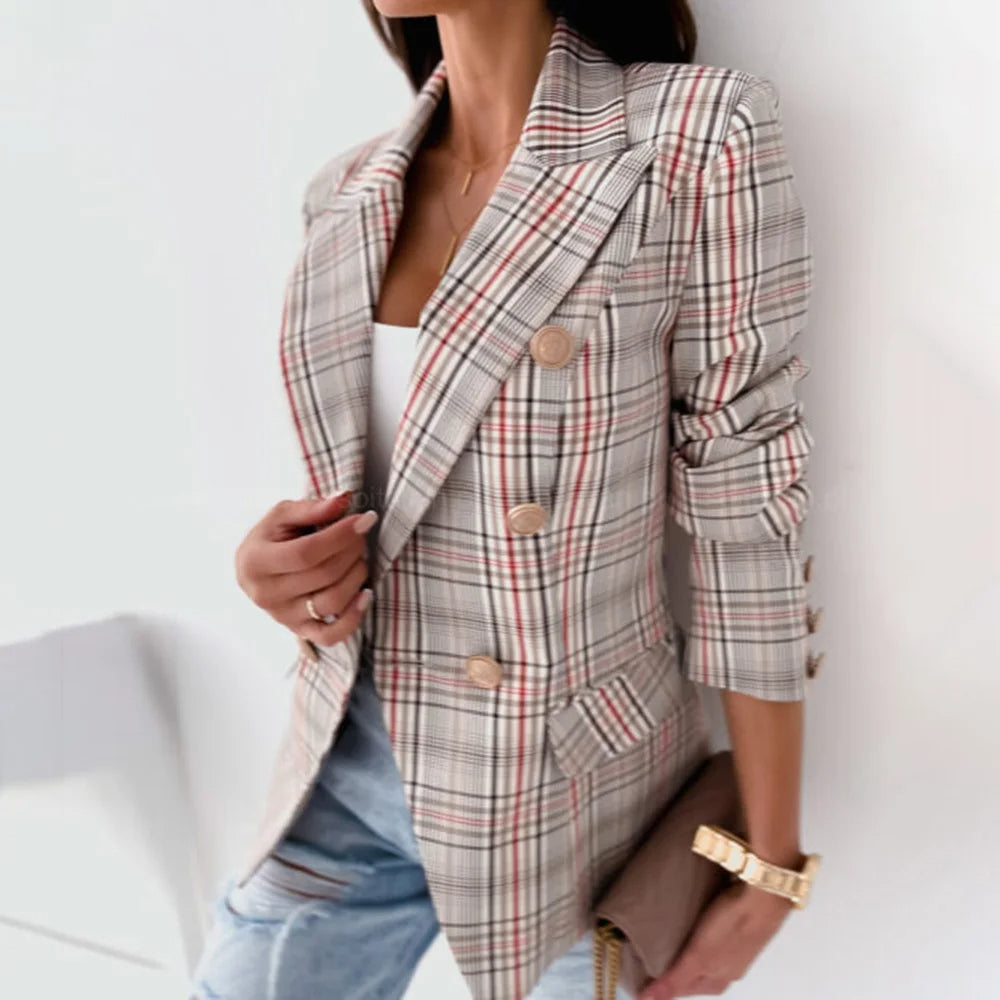 Natasha - Women's Checkered Blazer with Thermal Lining