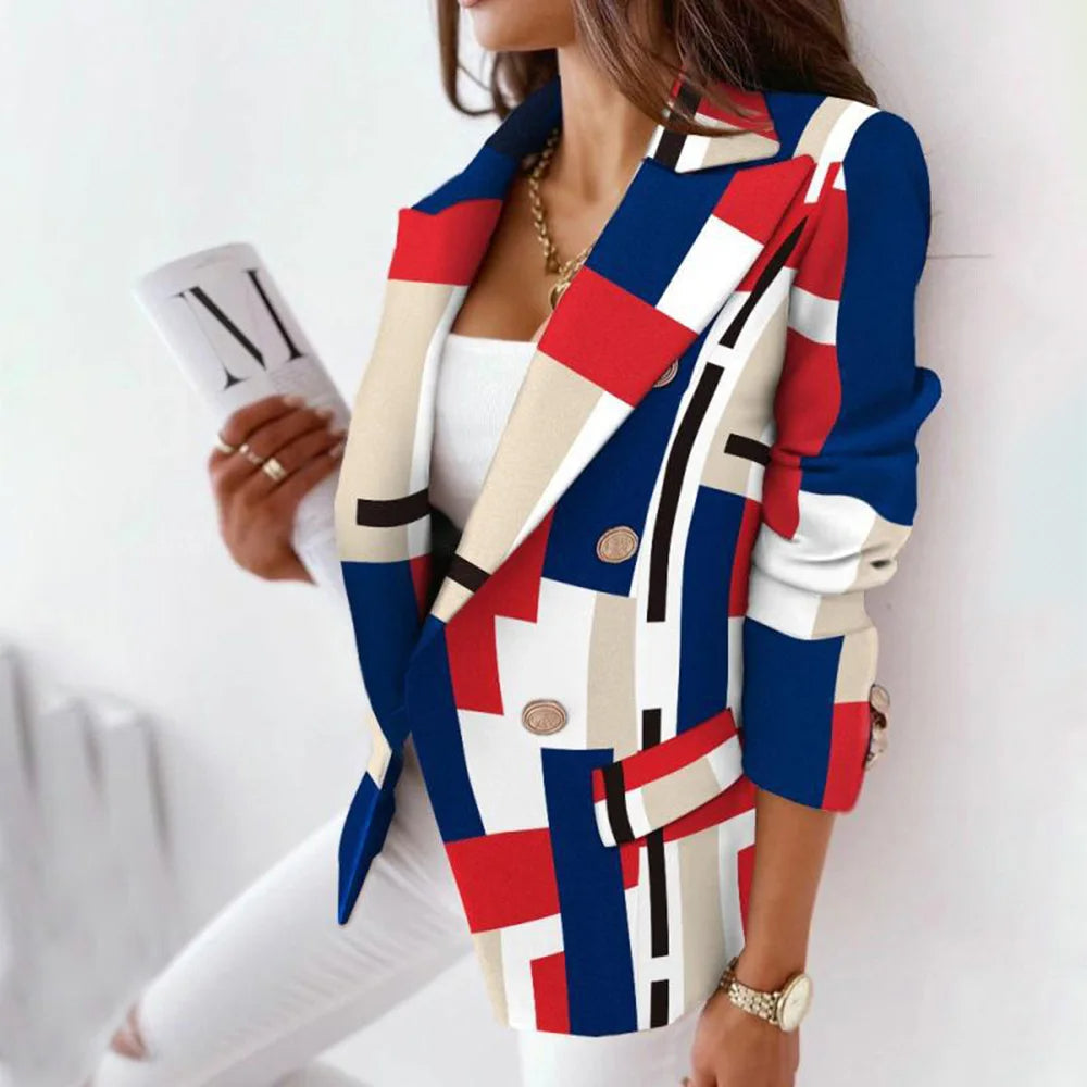Natasha - Women's Checkered Blazer with Thermal Lining
