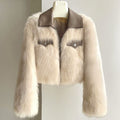 Natasha - Women's Cropped Faux Fur Jacket with Leather Collar