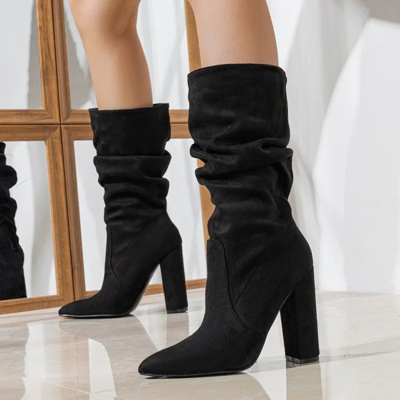 Natasha - Women's Ruched Block-Heel Boots