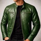 Nathaniel - Men's Zip-Up Leather Jacket with Chest Pockets