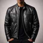Nathaniel - Men's Zip-Up Leather Jacket with Chest Pockets