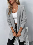 Nora - Women's Open-Front Ribbed Cardigan with Long Sleeves