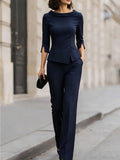 Nora - Women's Peplum Blazer & Wide-Leg Trouser Suit