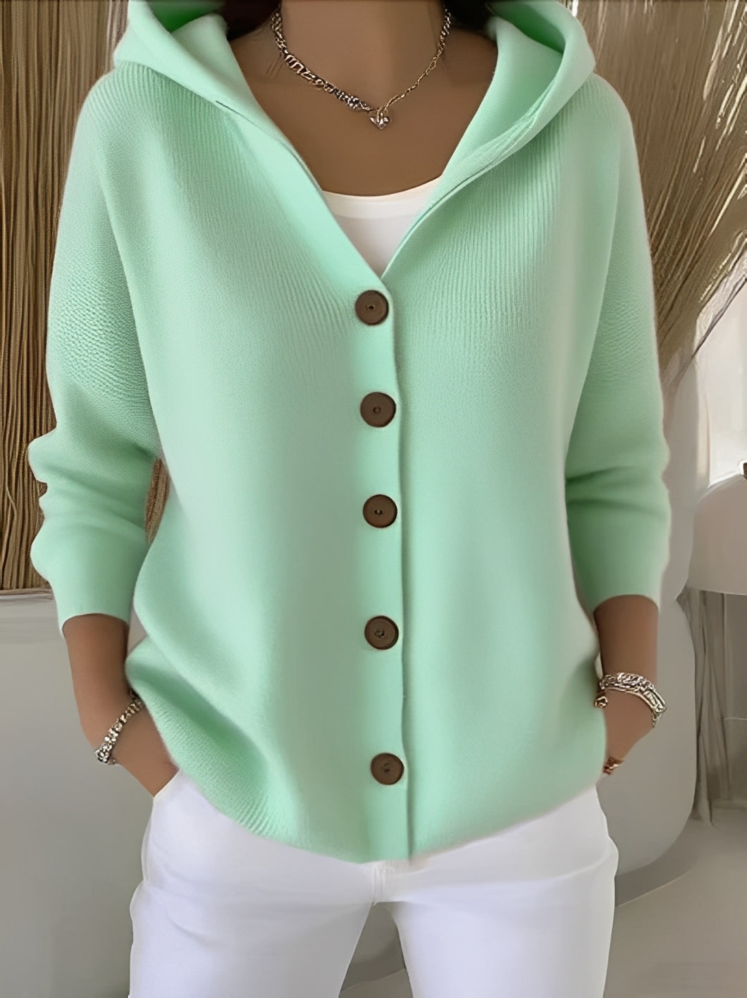 Norah - Women's Button-Front Hooded Cardigan