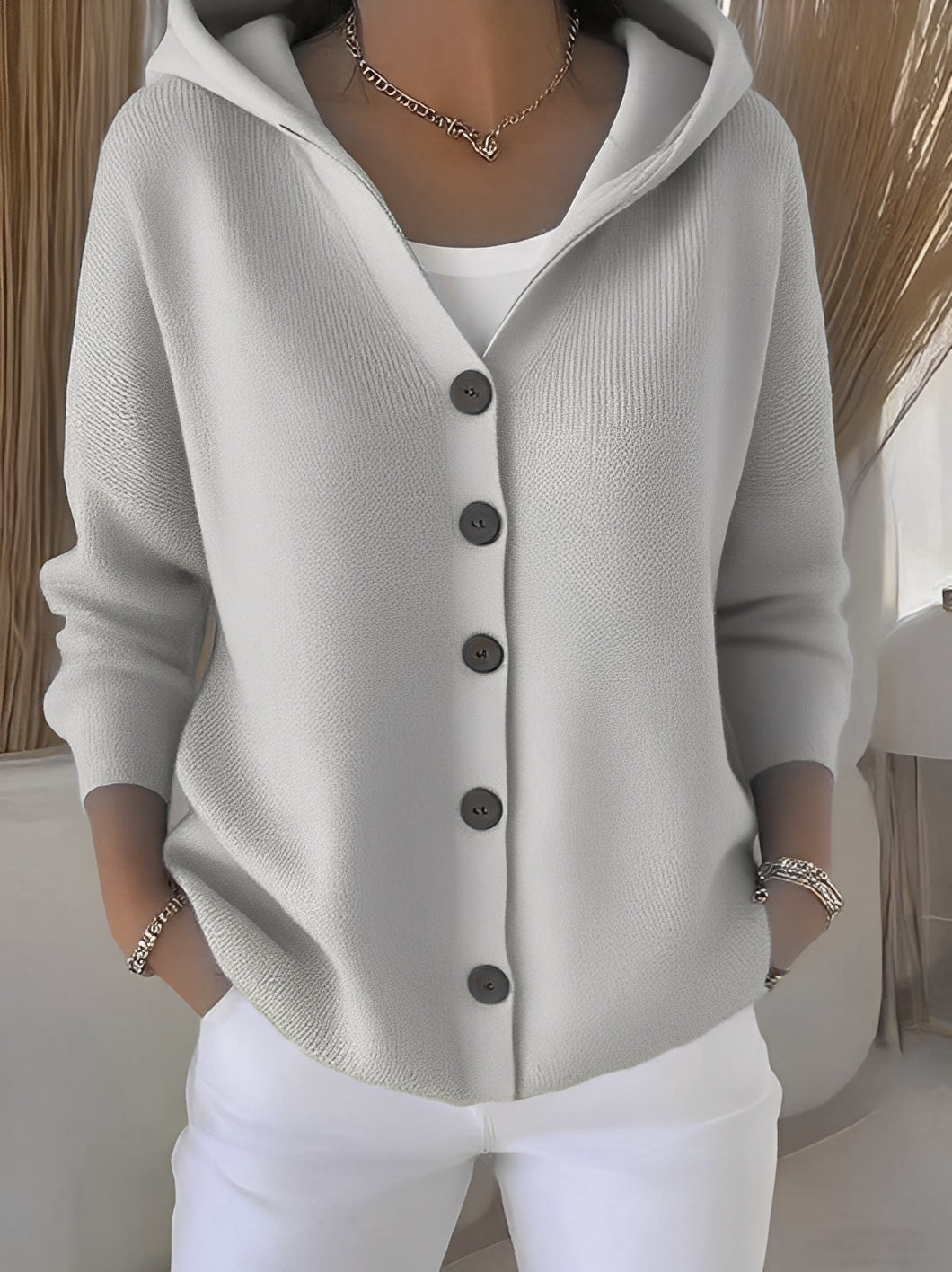 Norah - Women's Button-Front Hooded Cardigan