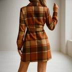 Olivia - Women's Plaid Shirt Dress with Belted Waist