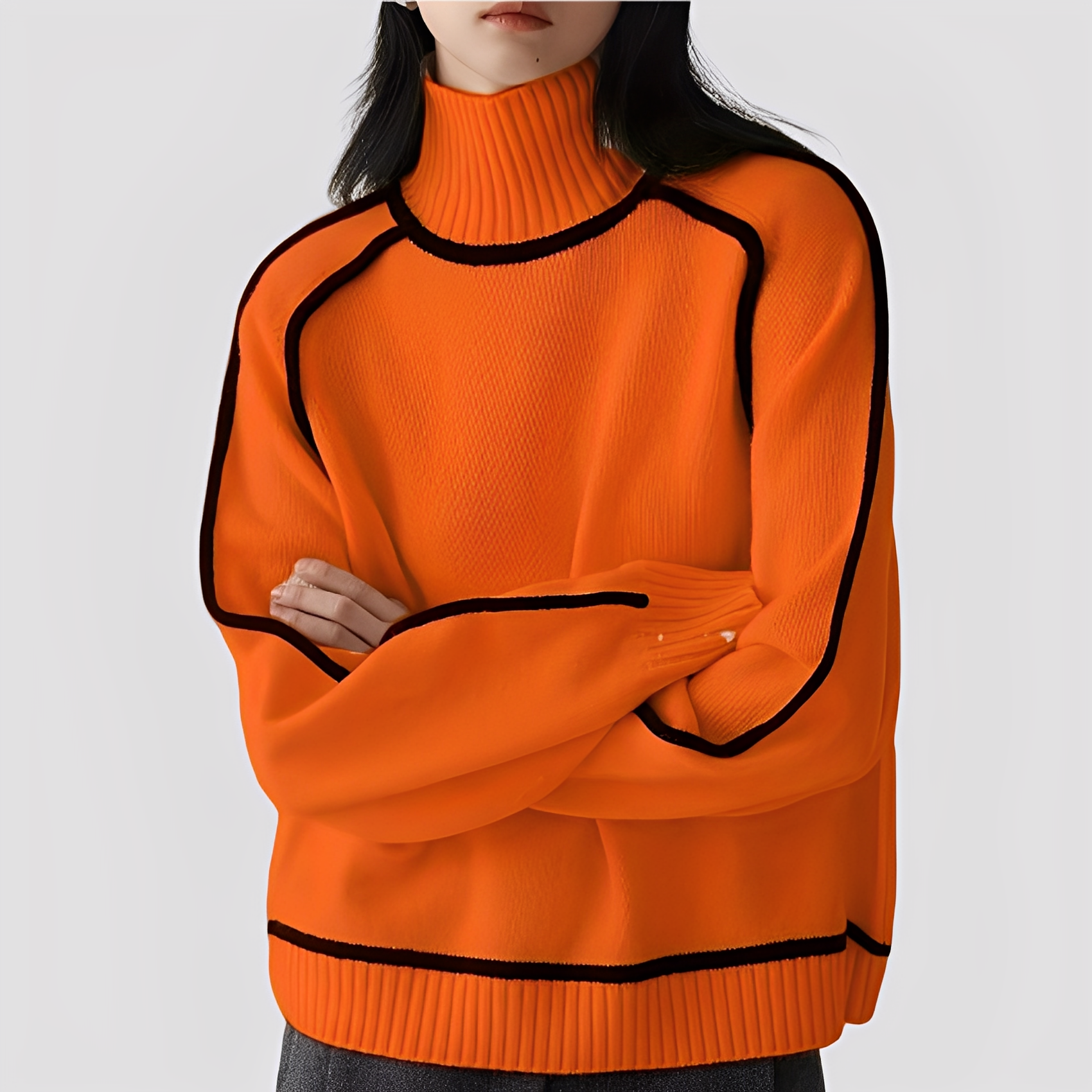 Ophelia - Women's Contrast-Trim Turtleneck Sweater