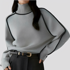 Ophelia - Women's Contrast-Trim Turtleneck Sweater