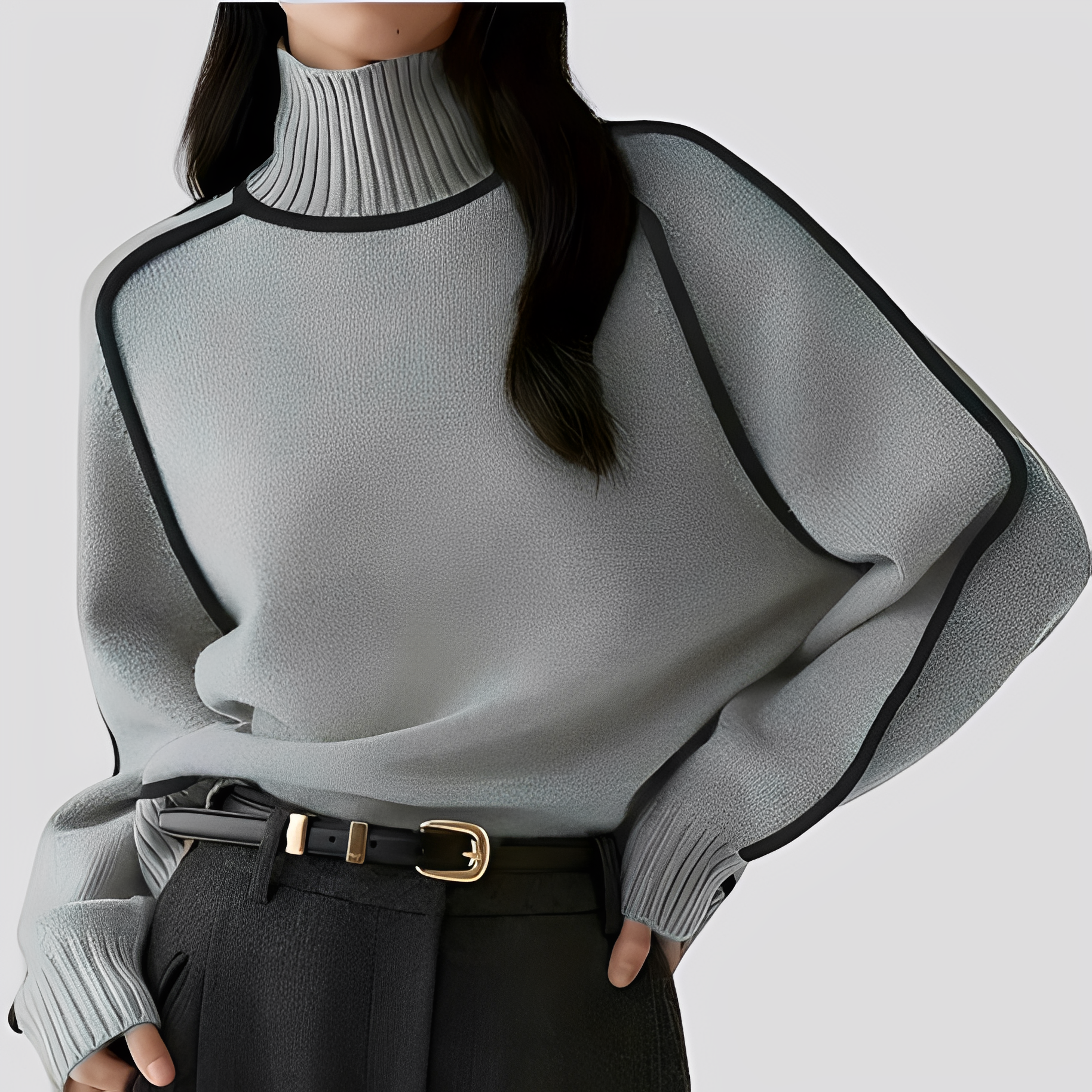 Ophelia - Women's Contrast-Trim Turtleneck Sweater