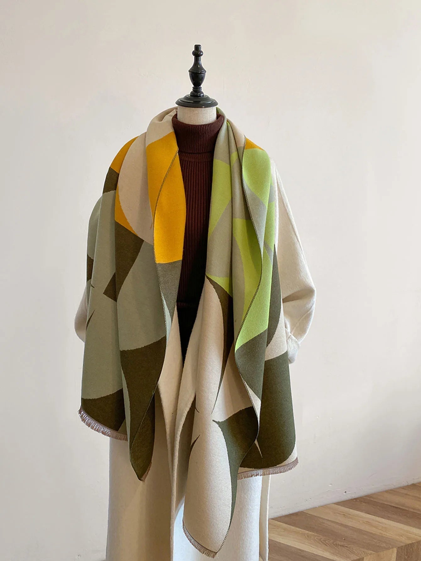 Ophelia - Women's Geometric Cashmere Oversized Wrap Scarf