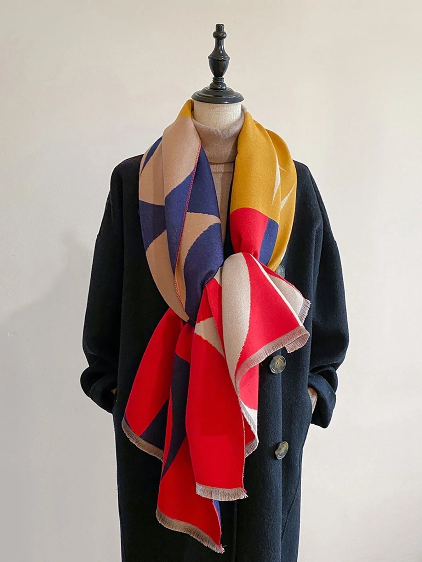 Ophelia - Women's Geometric Cashmere Oversized Wrap Scarf