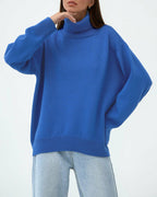 Ophelia - Women's Oversized Turtleneck Pullover with Ribbed Cuffs