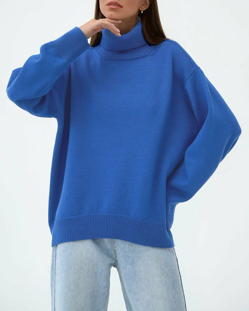 Ophelia - Women's Oversized Turtleneck Pullover with Ribbed Cuffs