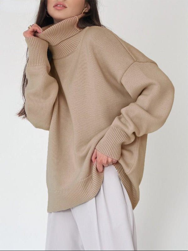 Ophelia - Women's Oversized Turtleneck Pullover with Ribbed Cuffs