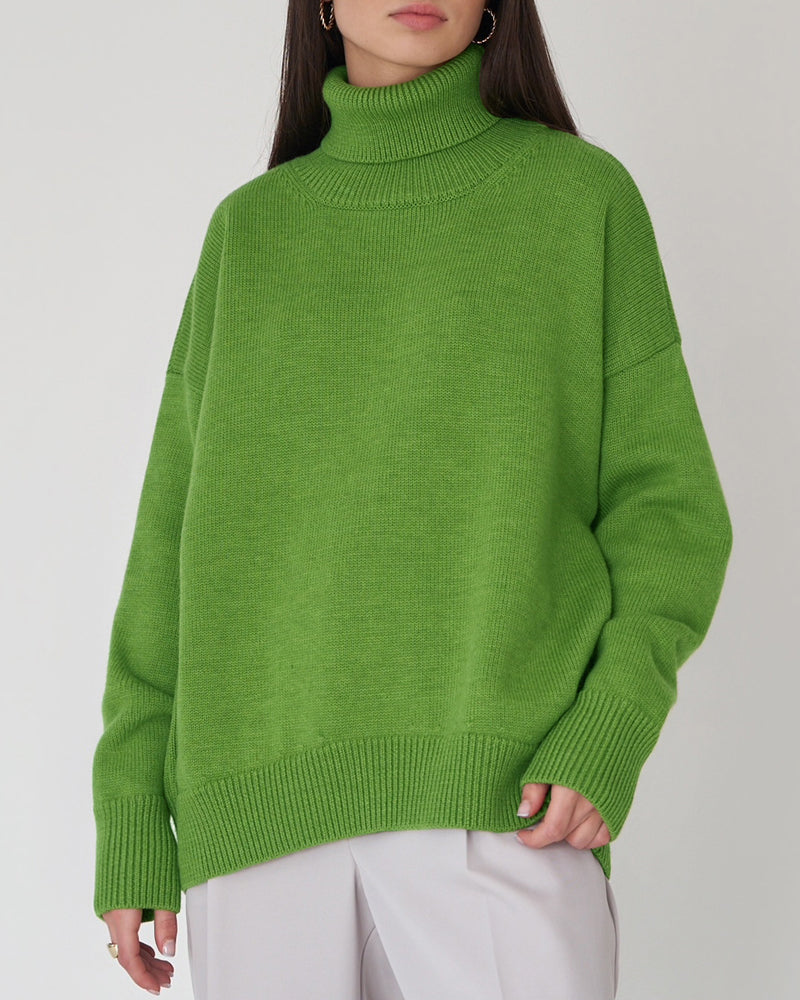 Ophelia - Women's Oversized Turtleneck Pullover with Ribbed Cuffs
