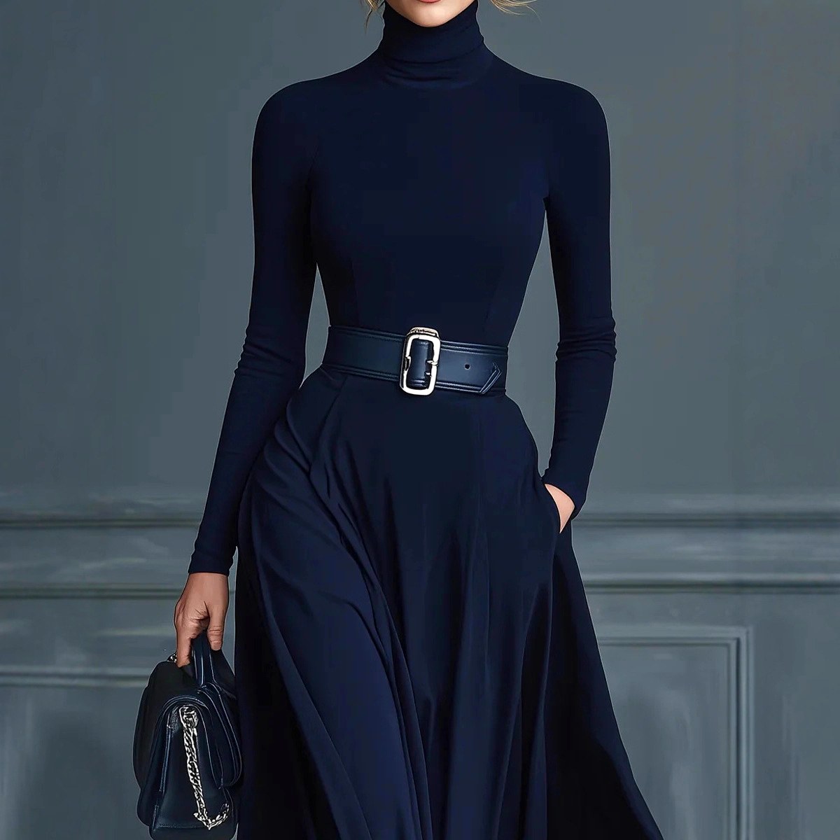Pauline - Women's Turtleneck Long Sleeve Slim Fit Maxi Dress 2