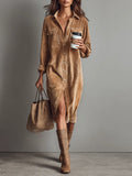Phoebe - Women's Corduroy Button-Front Shirt Dress