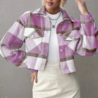 Phoebe - Women's Cropped Plaid Button-Front Jacket
