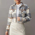 Phoebe - Women's Cropped Plaid Button-Front Jacket