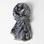 Portia - Women's Jacquard Oversized Scarf with Fringe Trim