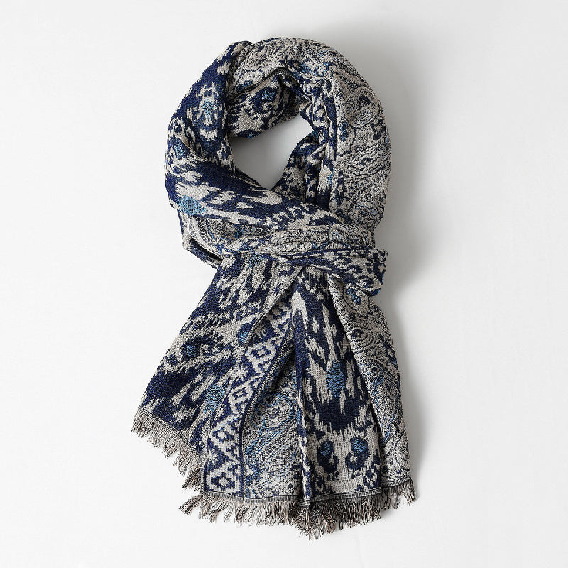 Portia - Women's Jacquard Oversized Scarf with Fringe Trim