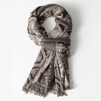 Portia - Women's Jacquard Oversized Scarf with Fringe Trim