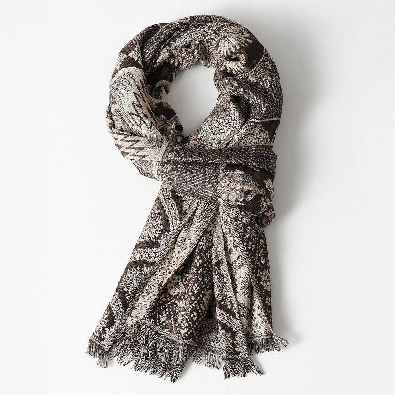 Portia - Women's Jacquard Oversized Scarf with Fringe Trim