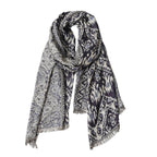 Portia - Women's Jacquard Oversized Scarf with Fringe Trim