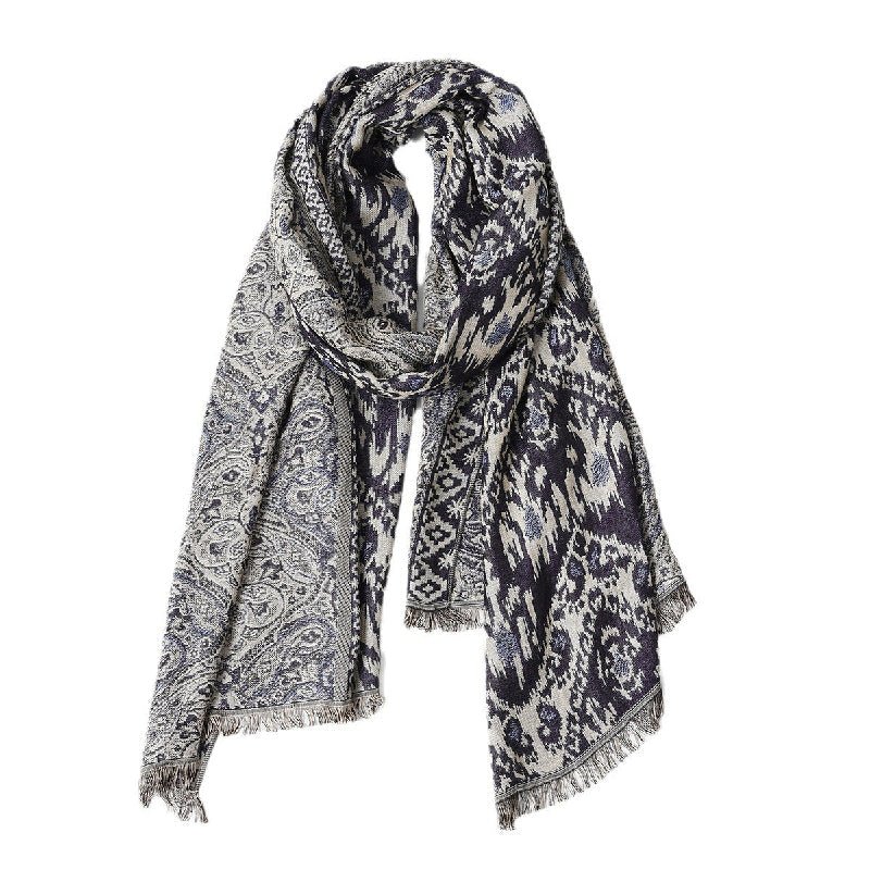 Portia - Women's Jacquard Oversized Scarf with Fringe Trim