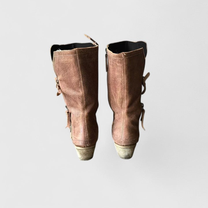 Quinley - Women's Mid-Calf Zip Boots with Stacked Heel
