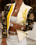 Raquel - Women's Floral Print Zip Bomber Jacket