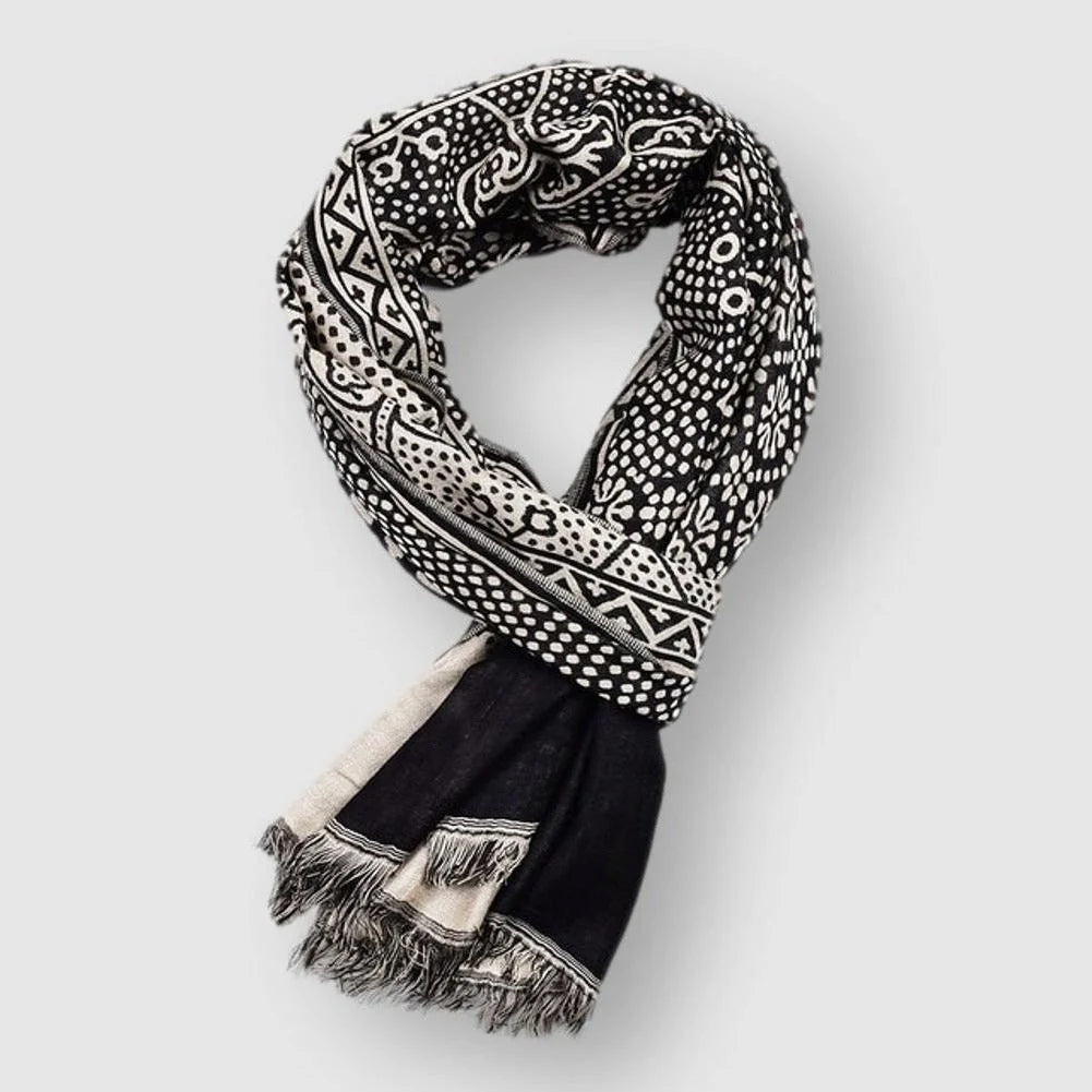 Reagan -  Geometric Patterned Fringed Scarf