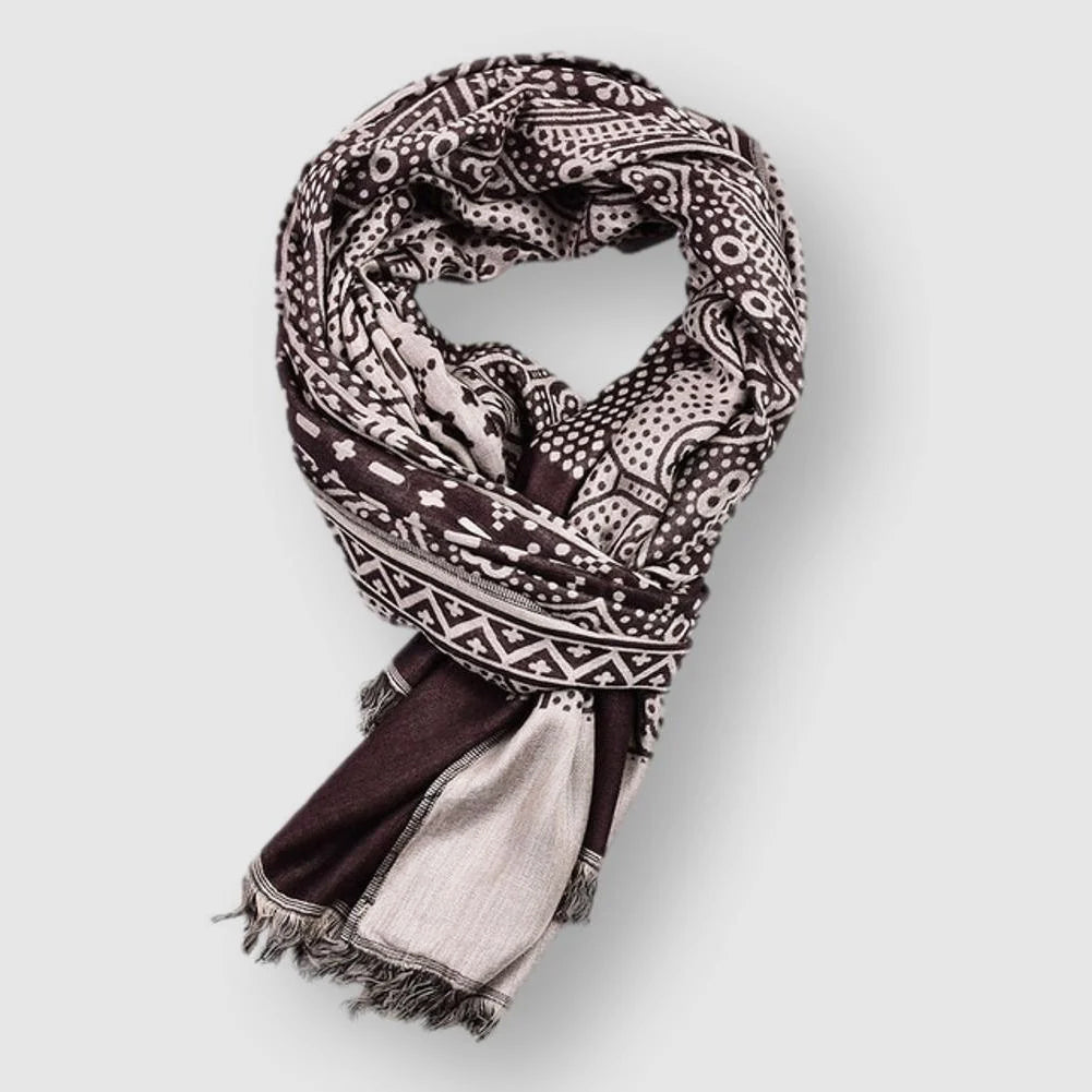 Reagan -  Geometric Patterned Fringed Scarf