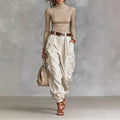 Renata - Women's Pleated High Waist Wide Leg Cargo Pants 1