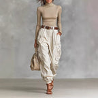 Renata - Women's Pleated High Waist Wide Leg Cargo Pants 1