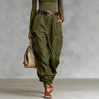 Renata - Women's Pleated High Waist Wide Leg Cargo Pants 3