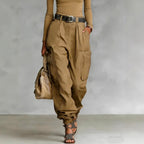 Renata - Women's Pleated High Waist Wide Leg Cargo Pants 4