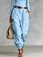 Renata - Women's Pleated High Waist Wide Leg Cargo Pants 5