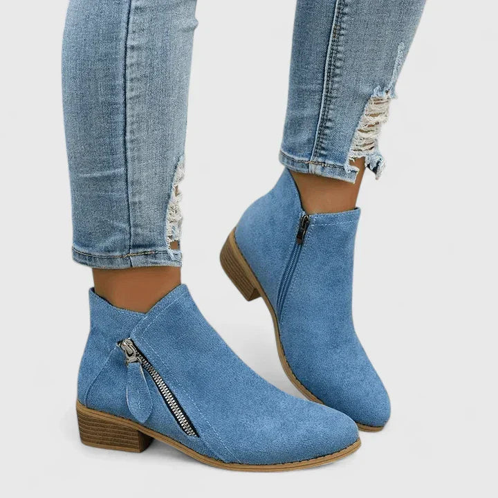 Reyna - Women's Suede Ankle Boots with Zip Detail