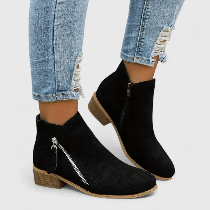 Reyna - Women's Suede Ankle Boots with Zip Detail