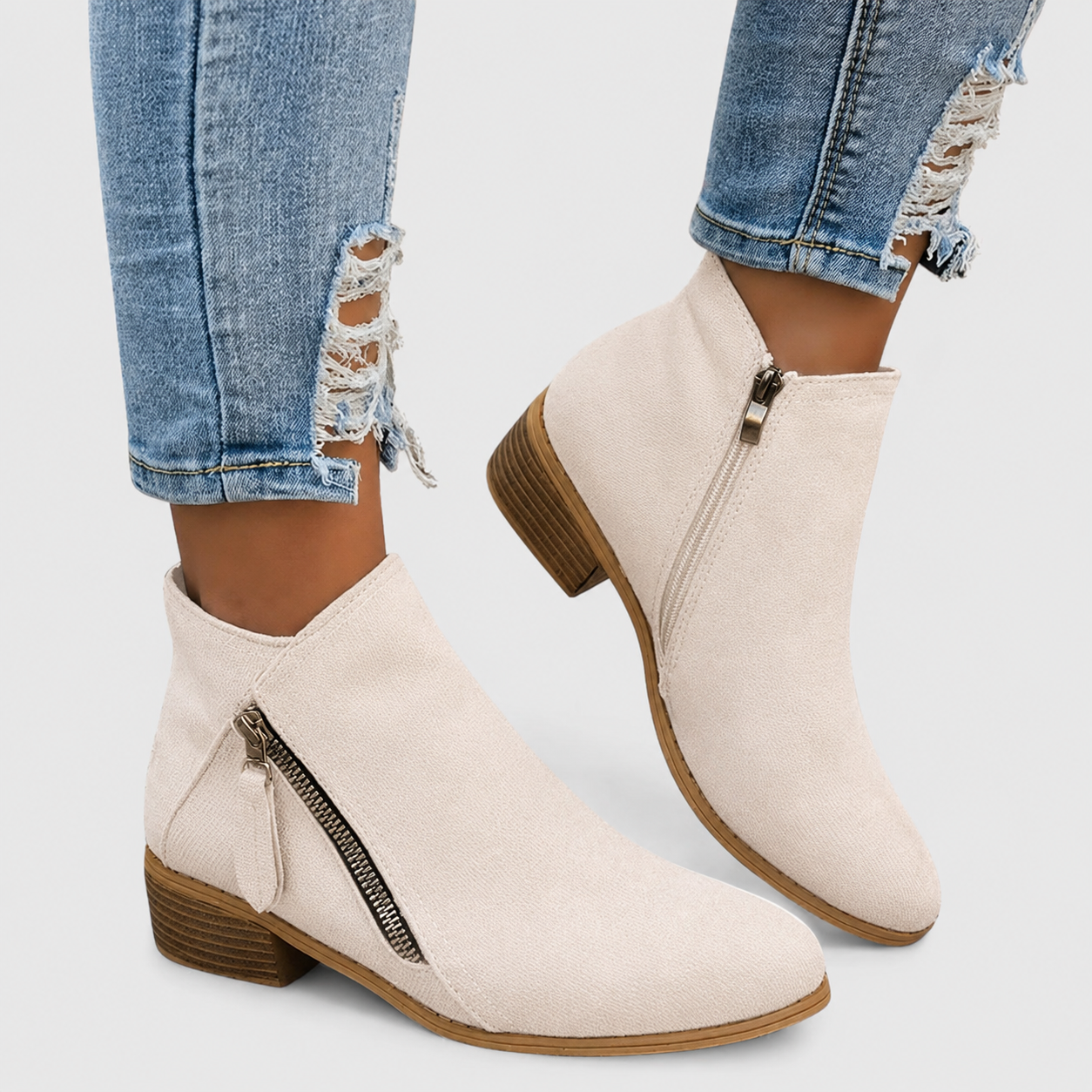 Reyna - Women's Suede Ankle Boots with Zip Detail