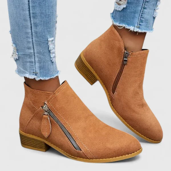 Reyna - Women's Suede Ankle Boots with Zip Detail